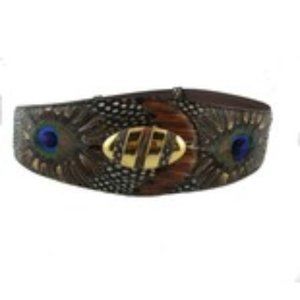 Peacock & Pheasant Feathers Belt with Pair of Hair Clips